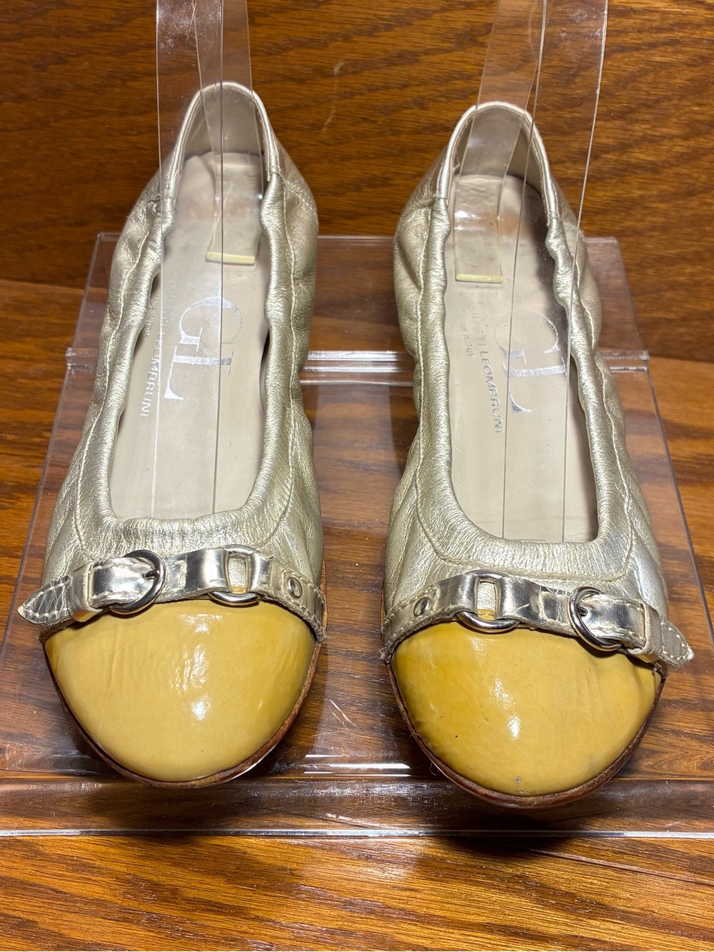 AGL Italy Made Metallic Gold Leather Patent Cap Toe Ballet Flats EU 36.5 US 6.5